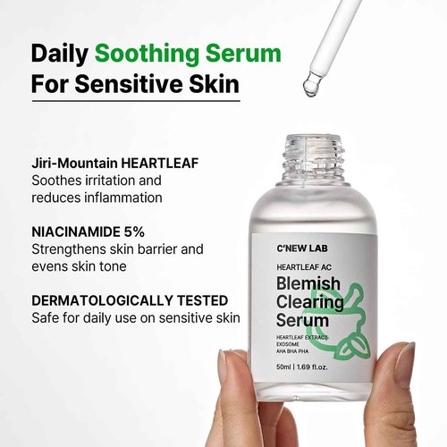 C’NEW LAB Heartleaf AC Blemish Clearing Serum 50ml (1.69 fl.oz.) | Soothing & Skin Texture Refining Serum, Oil Control, Lightweight Essence | Heartleaf Extract, Niacinamide 5%, Korean Skin Care