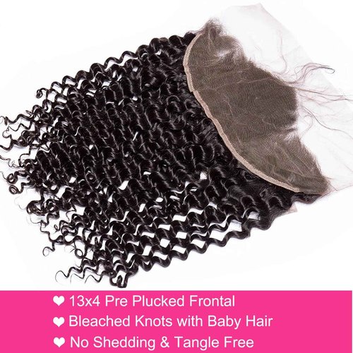 Deep Wave 13x4 HD Lace Frontal Human Hair Pre Plucked with Baby Hair Ear to Ear Transparent Lace Closure 100% Virgin Deep Wave Human Hair Frontal 14 Inch