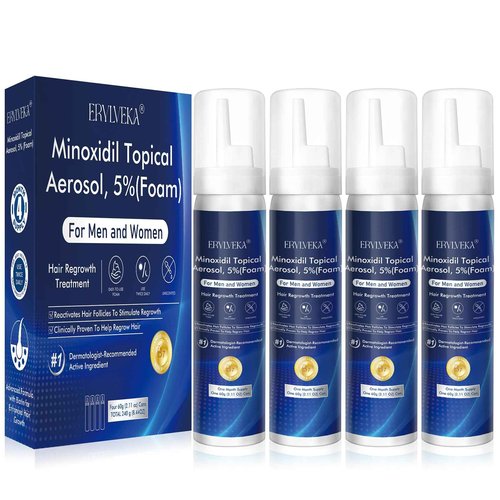 ERYLVEKA 5% Minoxidil Foam for Hair & Beard Growth – Thickening Treatment for Men & Women, 4-Month Supply (8.44oz) with Biotin, Unscented & Non-Greasy Formula