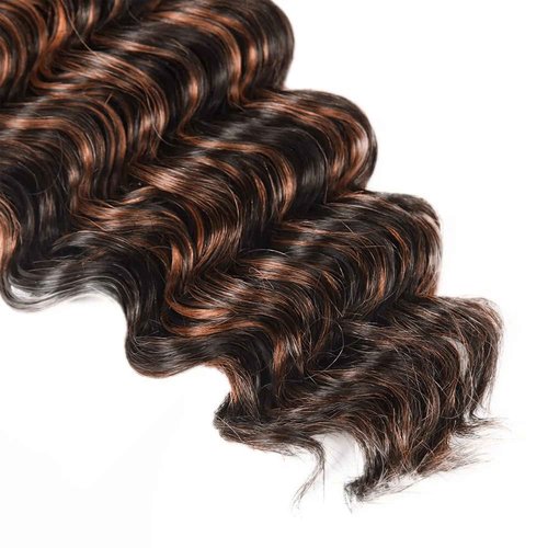 Ombre P1B/30 Highlight Bundles Human Hair Unprocessed Brazilian Virgin Human Hair Single Bundle Black Mixed With Brown 24 Inch Deep Wave Bundle Double Weft Hair Extension for Women 100g Total