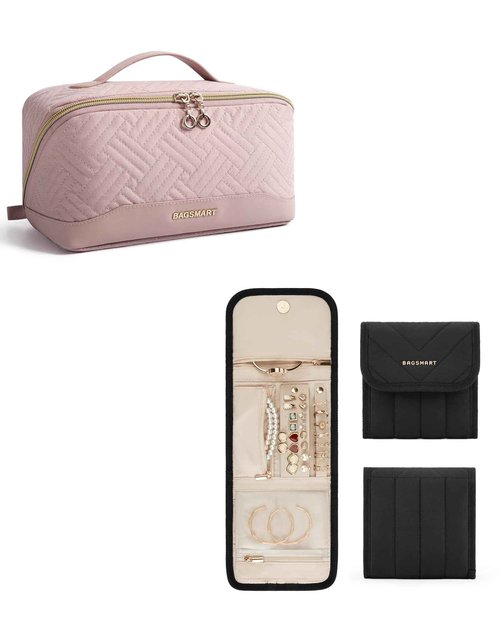 BAGSMART Travel Jewelry Case + Travel Makeup Bag