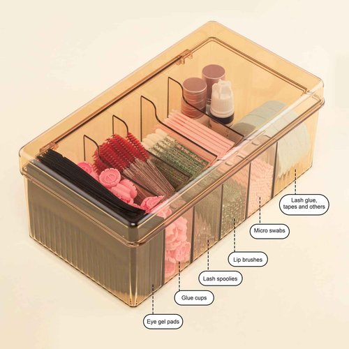 POCMKO Acrylic Eyelash Extension Organizer, Large Capacity Lash Supplies Storage Container Box, Makeup Cart With Lashes Extension Supplies