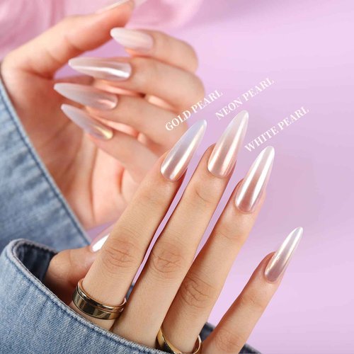 Teenitor Chrome Nail Powder, Crome Powder for Gel Nails with Nail Gems, Pearl Nail Chrome Powder for Nails, Iridescent Aurora Mermaid Chrome Nail Powder, Nail Tools Nail Supplies for Nail Art