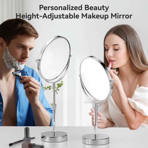 Nicesail Makeup Mirror Tabletop 8 Inch Double-Sided with 7X Magnification, Magnifying Mirror with Pedestal for Shaving Mirror, Height Adjustable for Make up Vainity Table, Chrome Finish (8 Inch, 7X)