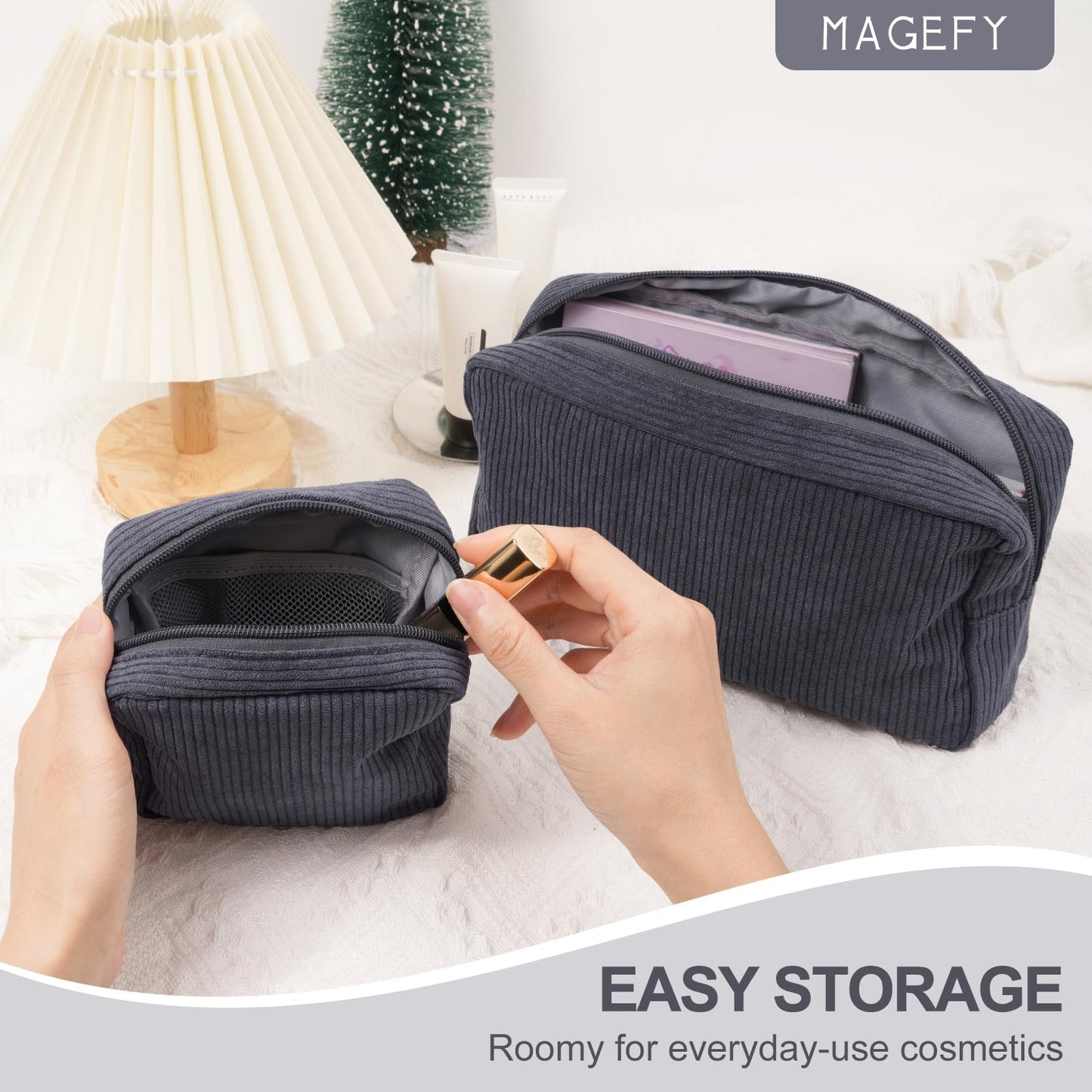 MAGEFY Small Makeup Bag Mini Make up Pouch Cute Cosmetic Bag for Women Travel Purse Essentials Bags with Slip-in Pockets (Black)