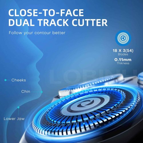 LOBINH Men's 3D Waterproof Electric Shaver, Wet & Dry, Cordless Rotary Razor, Pop-up Trimmer, 1 Hour Fast Charge, 4D Floating Head