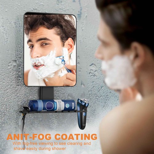 Jobsonslates Shower Mirror Fogless for Shaving, Fogless Mirror for Shower with Razor Holder, NO-Drilling & Removable, Shatterproof & Waterproof with 2 Adhesive Hooks