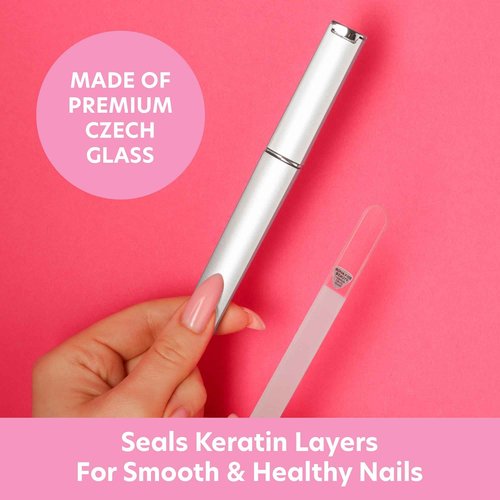 BONA FIDE BEAUTY Glass Nail File (Aqua/Violet), Cuticle Pusher and Glass Nail File (Clear) - Premium Czech Glass Bundle