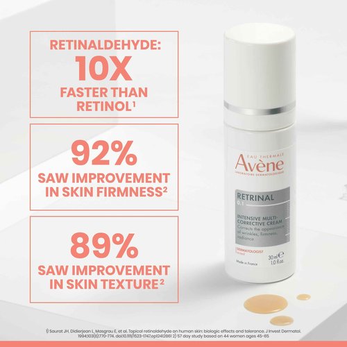Avène Retrinal 0.1% Intensive Multi-Corrective Cream, Retinal Face Cream Formulated with Retinaldehyde, Niacinamide & Hyaluronic Acid, Anti-aging Cream Visibly Reduces Wrinkles & Fine Lines, 0.5 Fl Oz