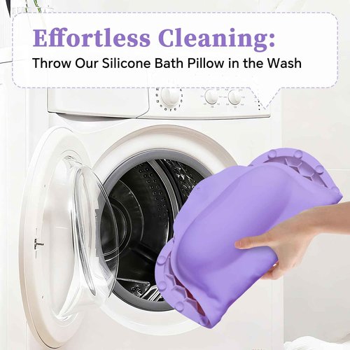 Silicone Bath Pillow for Tub Adults, 4D Air-Cushion Bathtub Pillow for Head Neck and Back Support, Non-Slip Suction Cups, Quick-Drying Waterproof Spa Pillow, Easy to Clean & Store，Purple