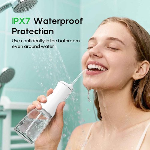 FRESKO Water Flosser with High Pulse & Constant Pressure Tech, Rechargable Oral Irrigator wih 10oz Water Tank, 2600mAh, IPX7, 4 Modes & 5 Tips for Travel