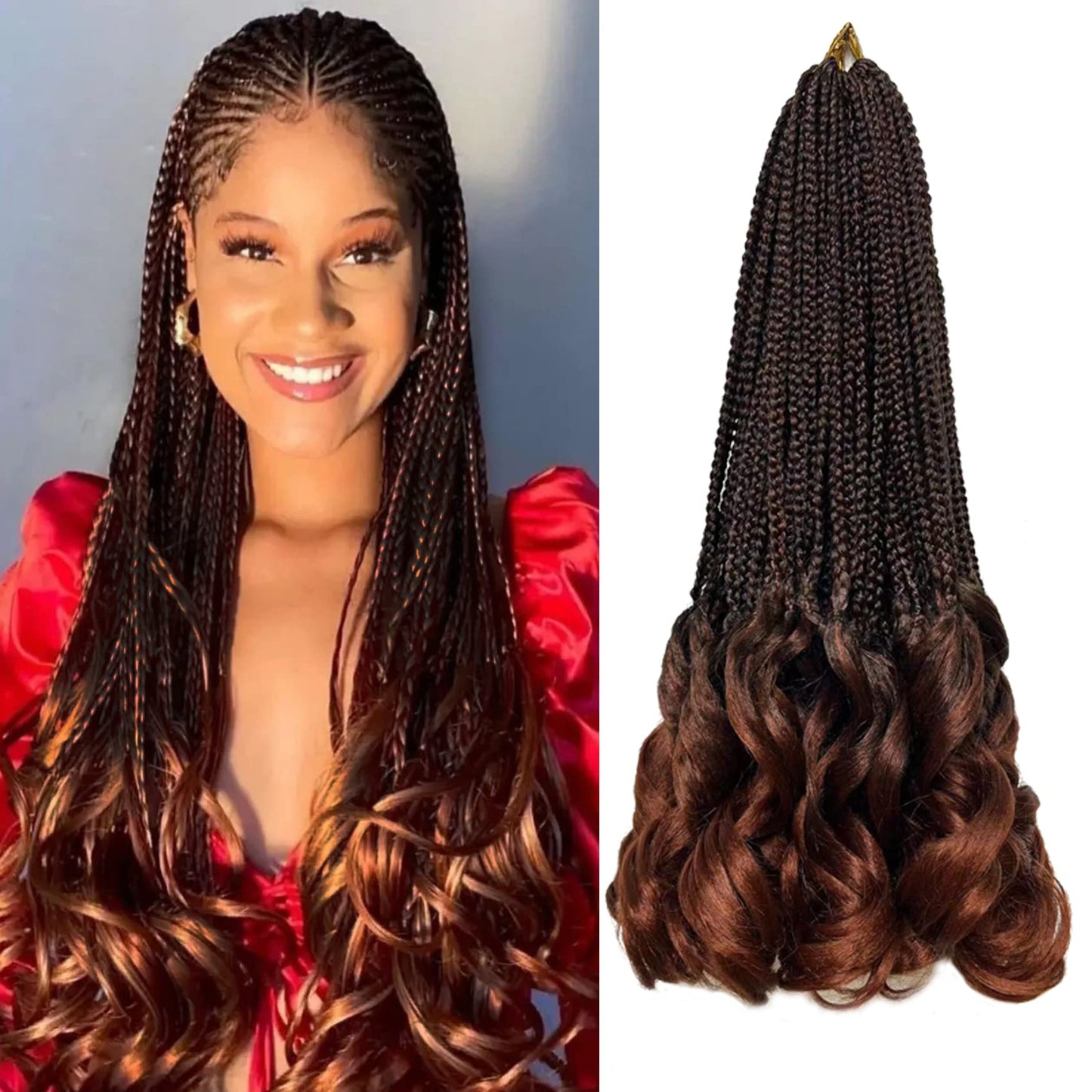 16 Inch French Curl Crochet Braids 8 Packs Goddess Box Braids Crochet Hair with Curl Ends, Pre-Looped Boho French Curly Braiding Hair Ginger for Black Women(8Packs,T350#)