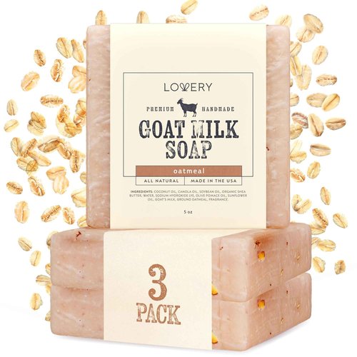 LOVERY Gifts for Women, Handmade Goat Milk Soap Made in USA With Organic Shea Butter - Oatmeal Goats Soap Bar, All Natural Soap Bar Made with Organic Goat Milk - 3 Pack