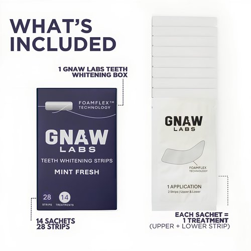 GNAW LABS Teeth Whitening Strips for Men – Mint Fresh | 14 Treatments | Enamel Safe Hydrogen Peroxide Formula with Mint | FoamFlex™ Technology | No Sensitivity, Professional Whitening Kit.