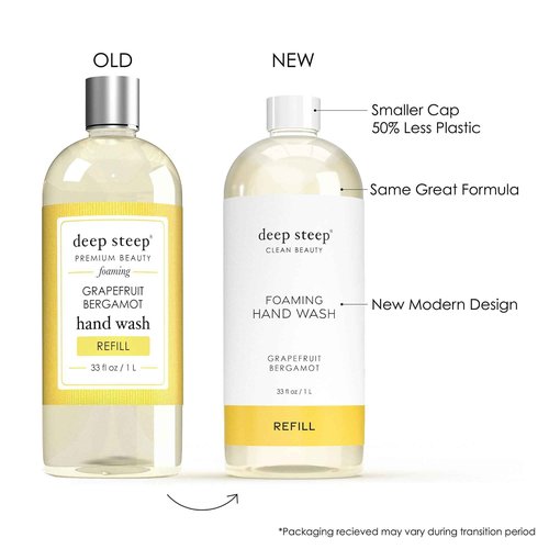 Deep Steep Foaming Hand Wash, Grapefruit Bergamot Refill, 33oz, Gentle Cleanser with Aloe, Argan Oil, Shea Butter & Hyaluronic Acid – Vegan, Clean Beauty, Soft & Hydrated Hands