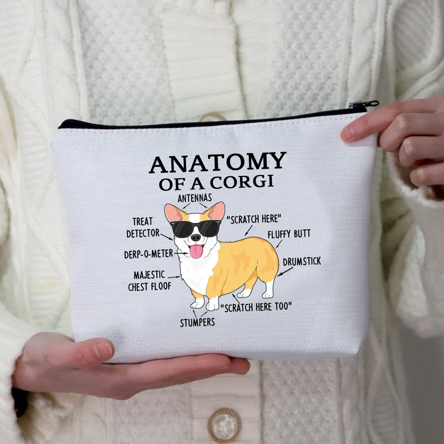 G2TUP Corgi Lover Gift Anatomy of a Corgi Makeup Bag Corgi Mom Cosmetic Bag with Zipper Corgi Owner Gift Dog Mama Lover Gift (Anatomy of a Corgi Fluorescent White)