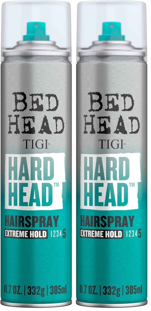 TIGI Hair Spray, Extra Strong Hold, All Hair Types | Bed Head Hard Head | 11.7 oz | 2 Pack | All Day Style