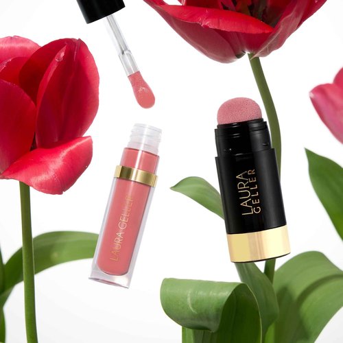 LAURA GELLER NEW YORK Serum Staples Soothing Blush + Lip Duo - Blush Cheek Tint, Practical Pink + Jelly Balm Lip Serum, There She Rose
