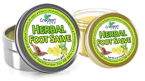 Foot Salve Herbal Balm Cream - Balsamo pomada crema herba de Los pies featuring Peppermint, Tea Tree plus 10 botanicals Creation Farm