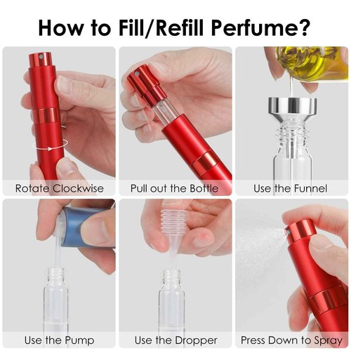 Saiveina 8ml Travel Atomizer Bottles, Refillable Mini Fragrance Bottles, Empty Cologne Sprayer, Pocket Perfume Dispenser (4 Pack)
