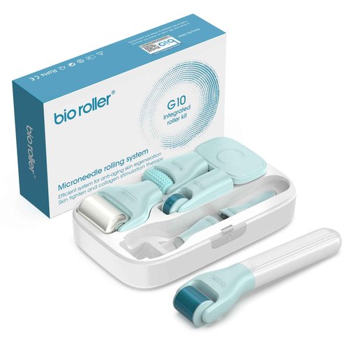 10 In 1 roller kit Face Massager Jade Ice Roller Microneedling Derma Rolling System Facial Cleaning Brush With Travel Case