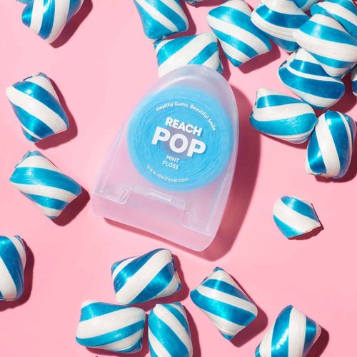 REACH POP Dental Floss, Mint, Plaque Remover for Teeth, Shred Resistant, Vegan Wax, Cruelty Free, Eco Friendly Packaging, Oral Care, PFAS Free, for Adults & Kids, 6 Pack, 54.6 yd