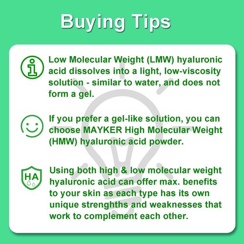 MAYKER Pure Hyaluronic Acid Powder, 1.41 oz | Low Molecular Weight, Cosmetic Grade | For DIY Serums, Creams, Moisturizers | Clear, Watery Texture After Fully Dissolved