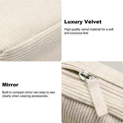 2Pcs Makeup Bag for Women, Large Corduroy Cosmetic Bag Capacity Travel Toiletry Bag Mini Makeup Pouch for Purse Small Makeup Organizer Bag Cute Makeup Brushes Storage Bag (Mini Beige)