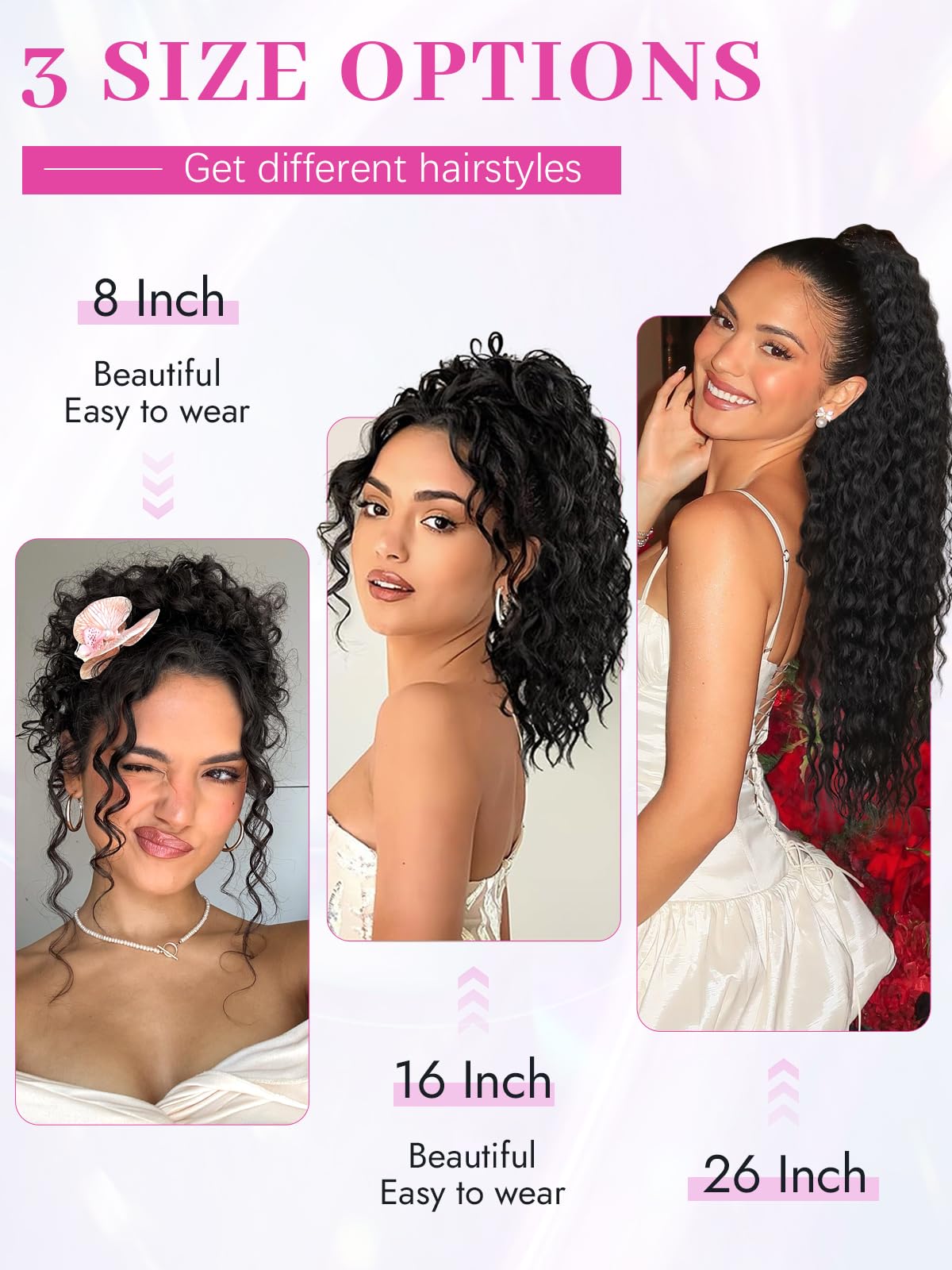 Isaic Ponytail Extension 16 Inch Long Wavy Curly Ponytails Drawstring Ponytail for Black Women Black Pony Tails Hair Extensions Synthetic Hairpiece for Daily Use