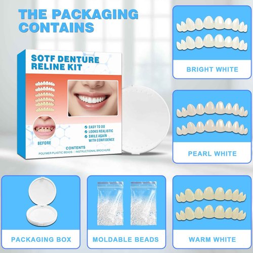 Snap on Veneers Teeth for Women & Men, Reusable False Teeth Cover - Natural Look, Comfort Fit Denture Repair Kit (1 Count 3 Pairs)