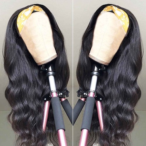 catti Headband Wig Human Hair Body Wave Headband Wigs for Black Women Brazilian Virgin Hair Glueless None Lace Front Half Wigs Human Hair Wear and Go Headband Wigs 150% Density (18" Headband wigs)