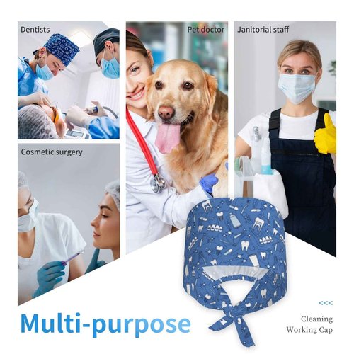Dental Orthodontics Scrub Caps with Sweatband Adjustable Working Cap Surgical Headgear for Women Men