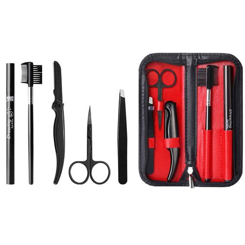 Craft Scissors Stainless Steel Unisex Eyebrow Kit Eyebrow Scissors, Slant Tweezers And Eyebrow Brush for Eyebrow Eyelash Extensions 5 Pcs with Case