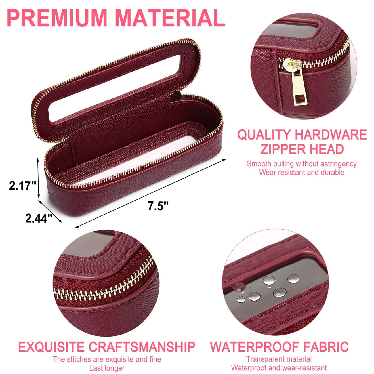 Pinkmik Clear Makeup Bag Portable Brush Bag transparent Travel Cosmetic Case Clear Toiletry Makeup Bag with Zipper for Women (B/Burgundy, slim)