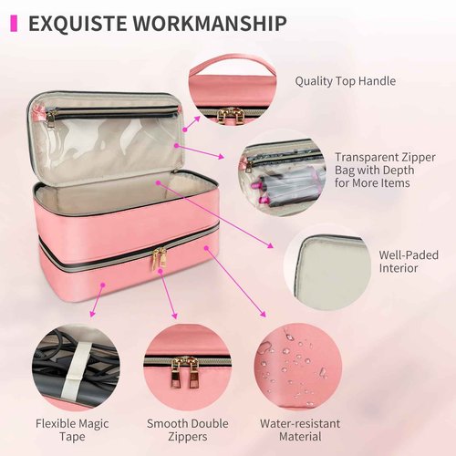 NENYX Double-Layer Water Resistant Travel Carrying Case for Hair Dryer/Shark Flexstyle/Dyson Airwrap and Hair Styler Attachments, Pink(Bag Only)