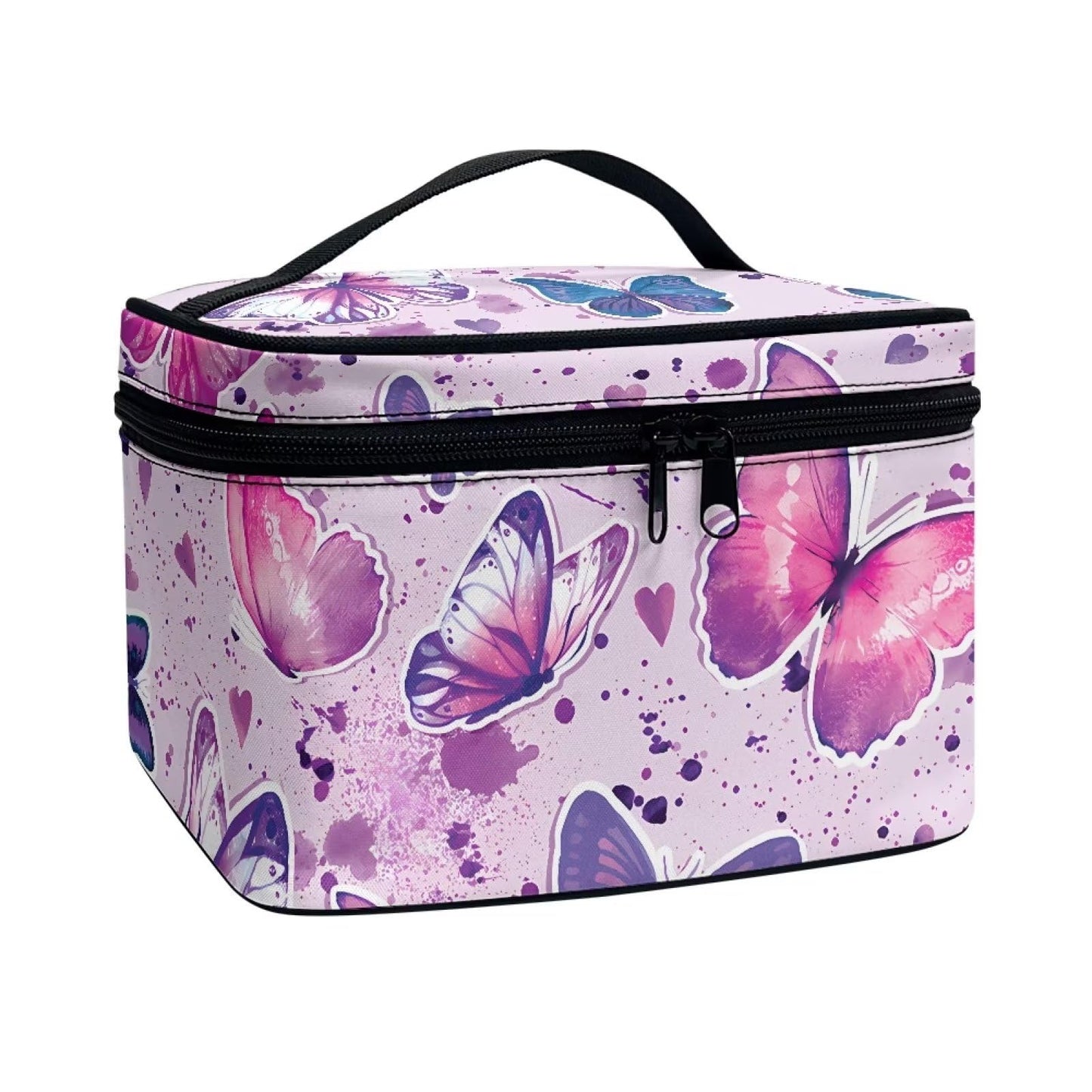 doginthehole Butterfly Makeup Bag for Teen Girls Portable Cosmetic Bag Large Capacity Toiletry Bag Makeup Organizer Bag with Top Handle Travel Accessories