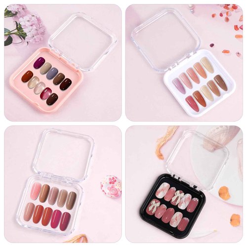 Aemygo 48 Sets Press On Nail Storage Box, Artificial Nail Display Case Acrylic Nail Boxes Press On Nail Packaging Box, Adhesive Double Sided Tape Nail Box for Nail Salon（4 Colors）
