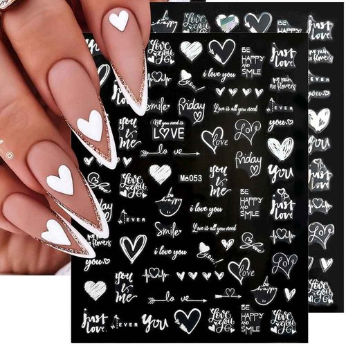 Valentine's Day Nail Stickers,Laser Love Heart Nail Decals 3D Self Adhesive Nail Art Stickers Letters Hearts Valentines Day Nail Designs Heart Stickers for Nails Women DIY Nail Supplies,6 Sheets/Set