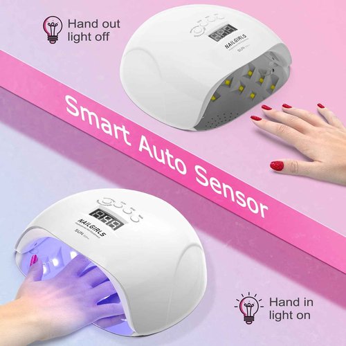 NAILGIRLS 150W UV LED Nail Lamp with Auto Sensor - Fast Curing Gel Polish Acrylic Nail Dryer, UV Nail Light 4 Timer Settings, 36 LED Beads and Automatic Sensor for Home Salon Use