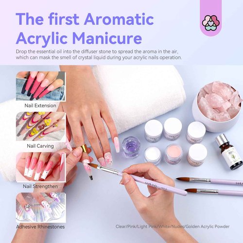 SAVILAND Professional Acrylic Nail Kit with Drill: 6 Colors Acrylic Powder & Liquid Beginner's Starter Set with Essential Oil Nail Primer Dehydrator Nail Tools DIY Home Manicure Christmas Gift