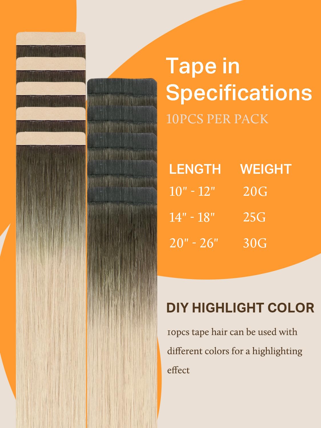 DOORES Human Hair Extensions Tape in Balayage Light Ash Brown to Ash Blonde 14 Inch 10pcs 25g Tape in Remy Human Hair Extensions Hair Extensions Straight