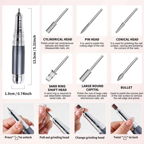 Moskany Professional Electric Nail Drill Kit Pink Portable Rechargeable Cordless Nail File Machine 35000 RPM with 7PCS Bits for Acrylic Gel Powder Nails Polish Pedicure Toenail Tool Salon Set
