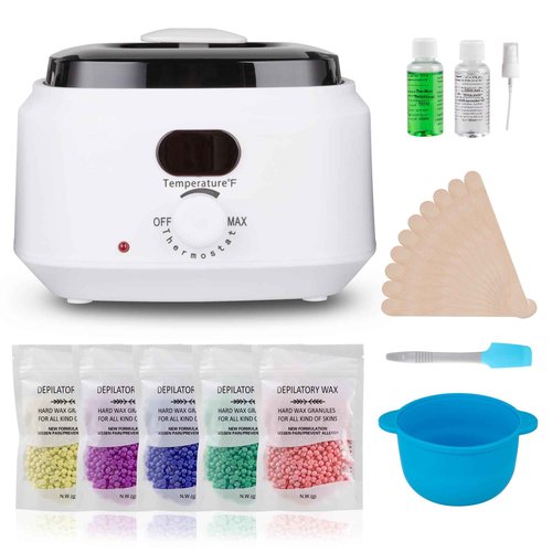 SUNVIVIPRO Wax Warmer Pot with 5 Bag Hard Wax Beads, Wax Kit Digital Hair Removal Waxing Kit for Women & Men, HotWax Melt Warmer Kit for Full Body, Legs, Face, Bikini,Sensitive skin, White
