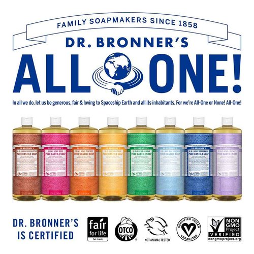 Dr. Bronner's - Pure-Castile Liquid Soap (Peppermint, 32 ounce and 2oz bundle) - Made with Organic Oils, 18-in-1 Uses: Face, Body, Hair, Laundry, Pets & Dishes, Concentrated, Vegan, Non-GMO