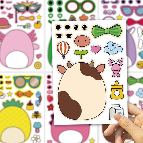 18Pcs Cartoon Make a Face Stickers,Mixed and Matched with 6 Designs Characters Stickers for Birthday Party Decoration,Party Favors.