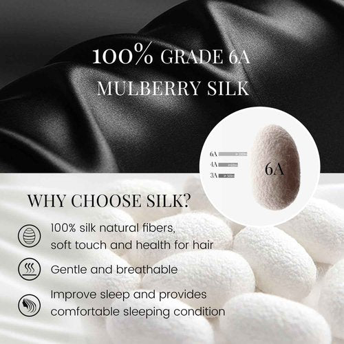 FATEGEART 19 Momme 100% Pure Mulberry Silk Cap for Sleeping Women,Adjustable Long Silk Bonnet for Curly Hair-Night Cap with Elastic (US, Alpha, One Size, Black)