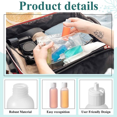 Tioncy 50 Pcs 2 oz Round Flip Top Plastic Bottles Small Squeeze Bottles with Lids 2 oz Empty Travel Refillable Containers for Essential Oils Perfumes Liquids Lotions Body Wash Shampoo Sauce