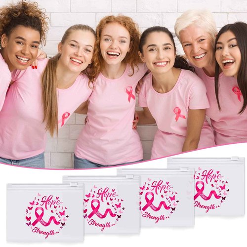 Oudain 60 Pcs Breast Cancer Awareness Makeup Bags Pink Ribbon Cosmetic Pouches Breast Cancer Survivor Gifts for Women Girls Multi Purpose Zipper Pouch Cosmetic Bags(Pink,Vivid Style)