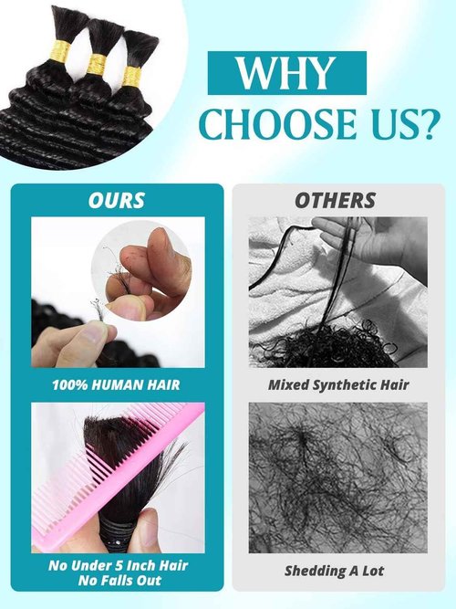 100g 3 Bundles/Pack Human Braiding Hair for Boho Braids 14 Inch Curly Boho Hair for Braiding Knotless 12A Deep Wave Bulk Bohemian Natural Black