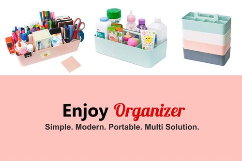New Plastic Portable Makeup Organizer Caddy Tote Divided Basket Bin with Handle, for Bathroom Storage - Holds Blush Makeup Brushes, Eyeshadow Palette, Lipstick - Extra Large Made In USA (Black)